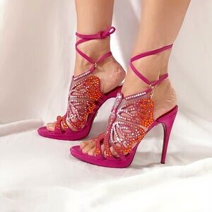 Cesare Paciotti Pink and Orange Heels with Rhinestones